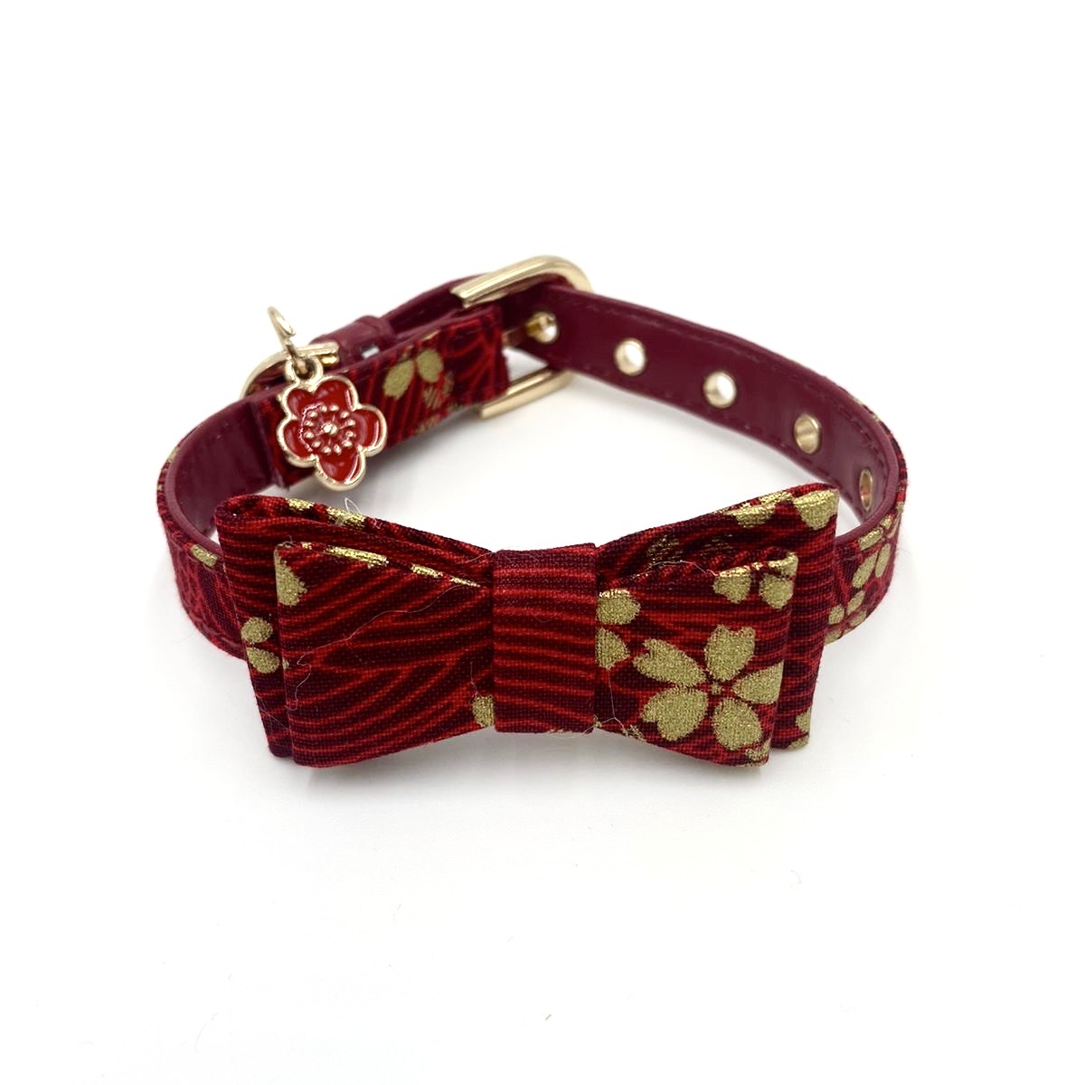 Adjustable Red and Gold Floral Bow Tie Collar
