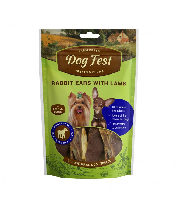 Dog Fest Rabbit Ears with Lamb for Mini-Dogs 55g