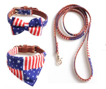 American Flag Bow Tie, Collar & Leash Set