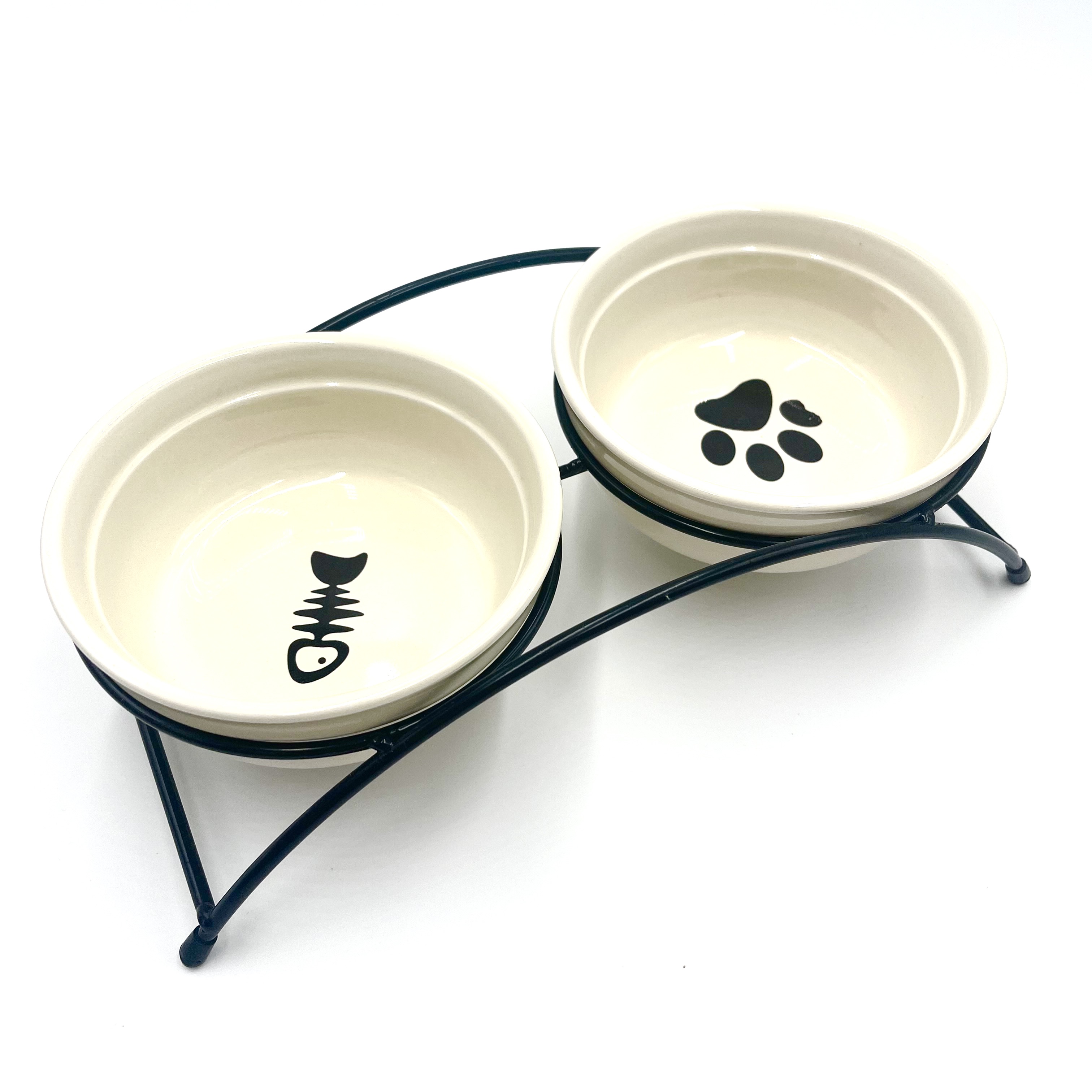 Ceramic Elevated Dual Food Bowls