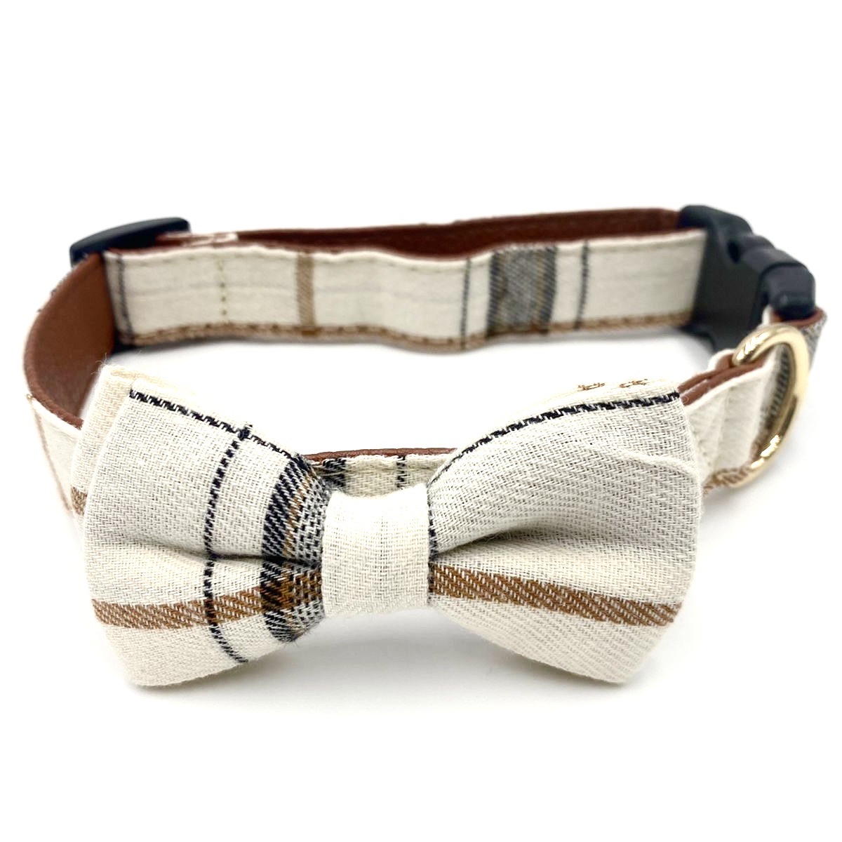 Adjustable Tartan Leather Bow Tie Collar