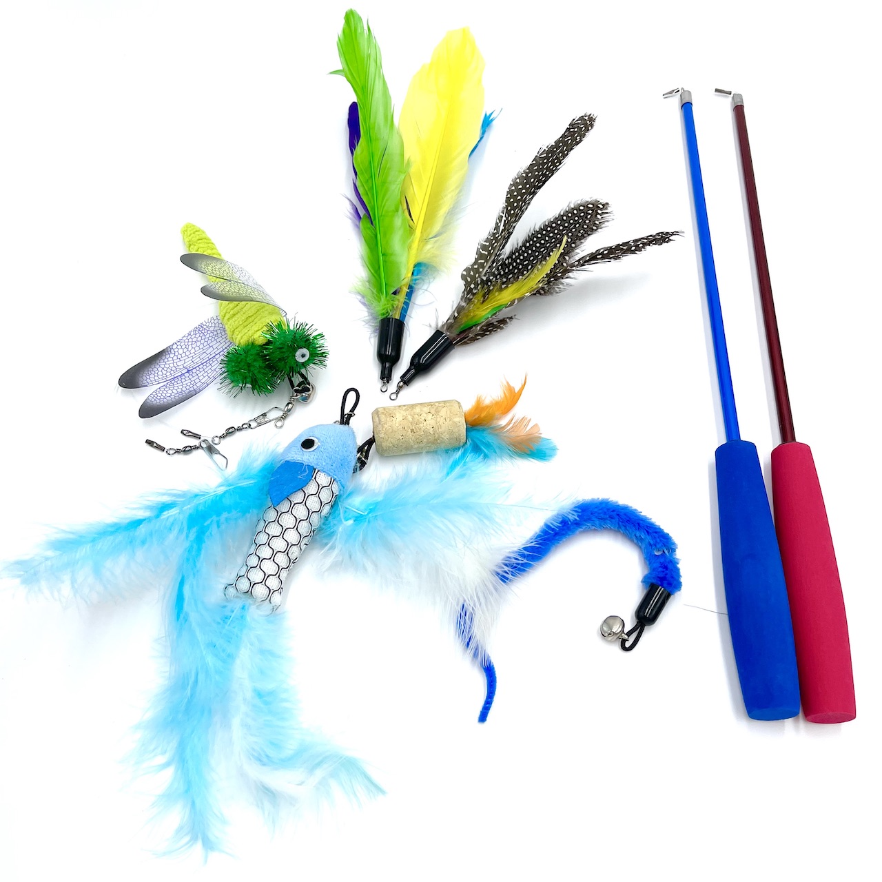8 pcs Wand Retractable Interactive Feather Teaser 